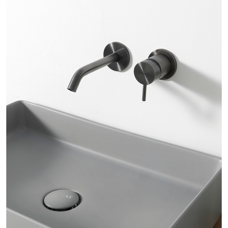 Acquaco Linki One Wall Mount Two-Hole Single Handle Bathroom Lavatory Faucet with 3-5/8'' Spout Reach, Satin Black PVD
