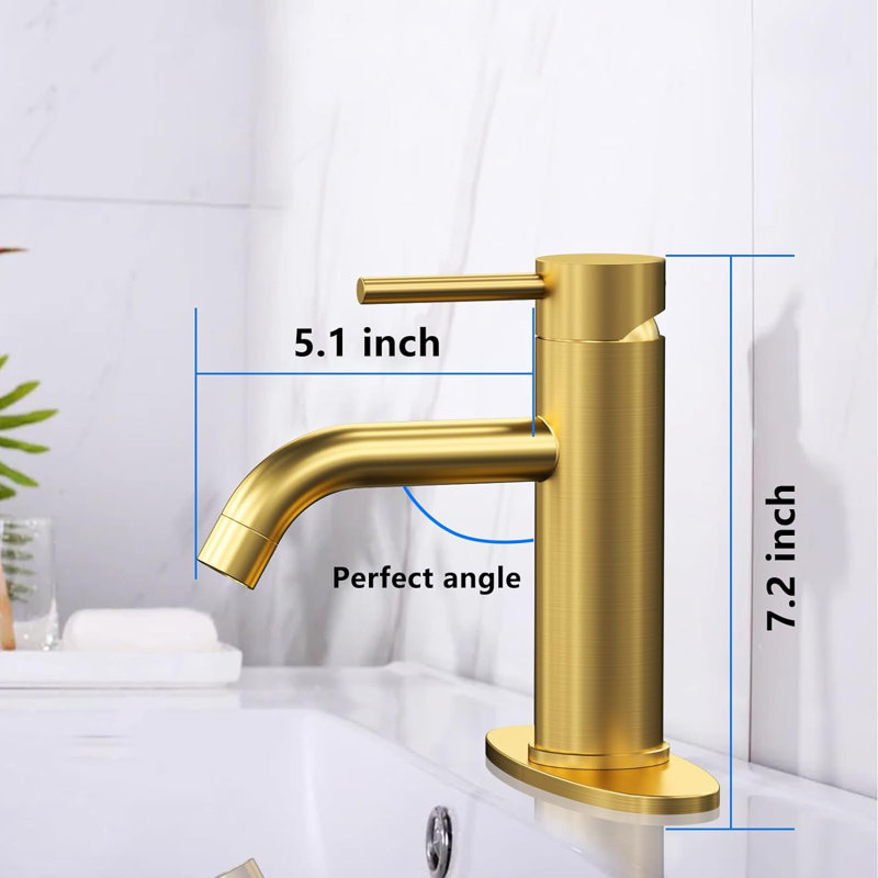 Robinet de salle de bain moderne monotrou avec ensemble de drain, Or brossé