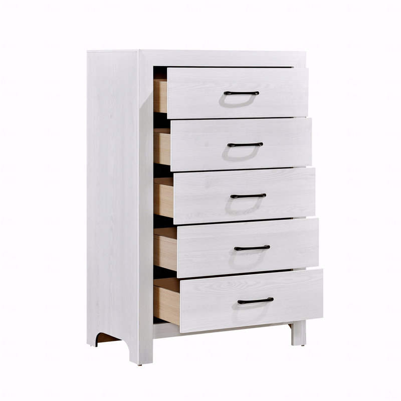 Commode de rangement blanche à 5 tiroirs avec quincaillerie noire 1 pièce