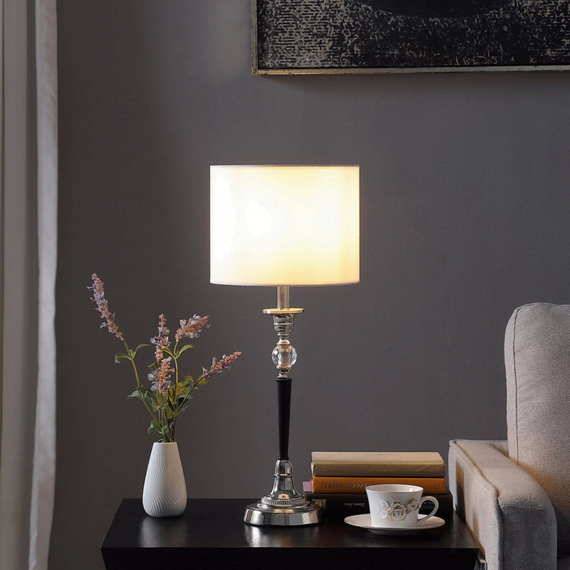 Lampe de table - Cristal de chandelier Albi de 22,75 po de hauteur, matériau décoratif noir et argent