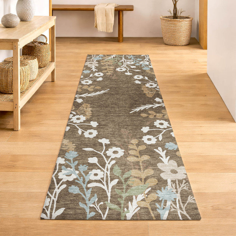 Tapis floral lavable à la machine de qualité supérieure Mayfield AMF2334, Chocolate, 2'3" x 7'6" Runner