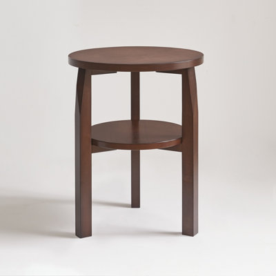 Solid Rubberwood Round End Table – 2-Tier Side Table with Storage Shelf