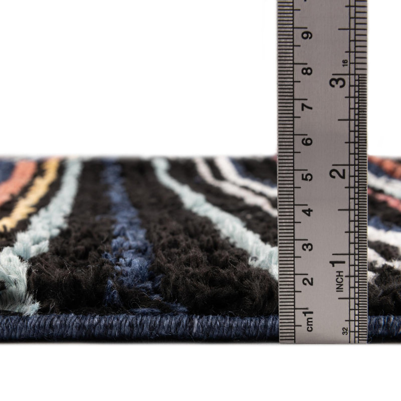 Tapis rayé noir / orange / blanc Prentice, Rectangle 9 pi x 12 pi