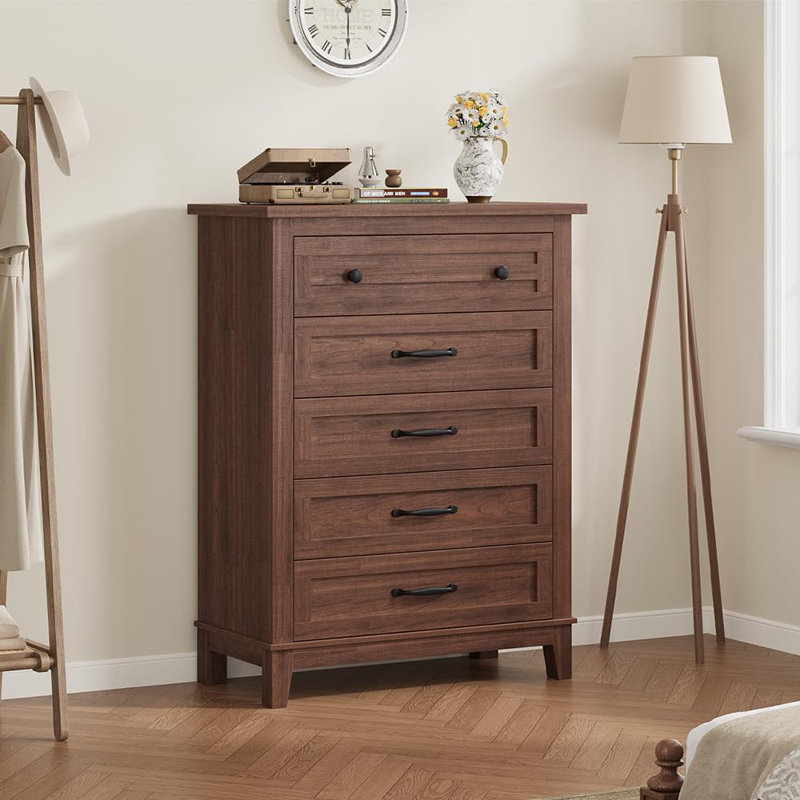 5 Dresser for Bedroom, 41.3 in Tall Vertical Drawer Dresser with Large Storage, Freestanding Wooden Closet Chest for Bedroom, Living Room