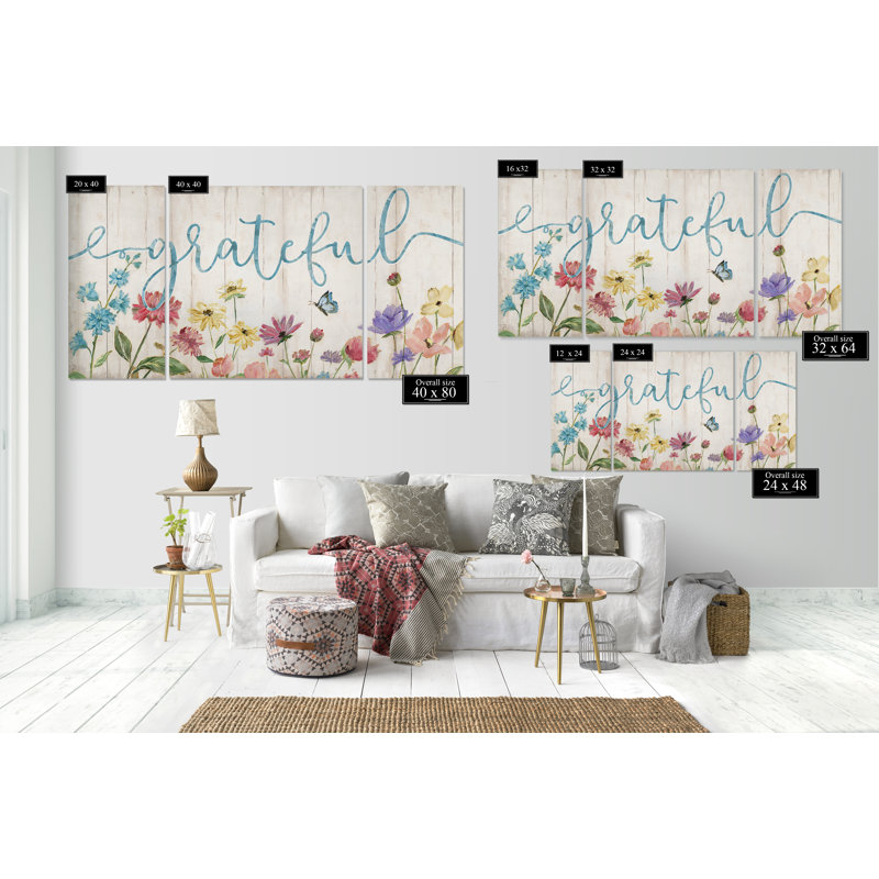 " Grateful Wildflowers " 3 - Pieces, 24" H x 48" W x 1.5" D