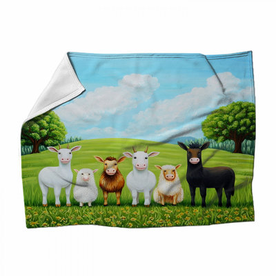 Farm Fleece Throw Blanket - Animals Throws for Sofas or Beds
