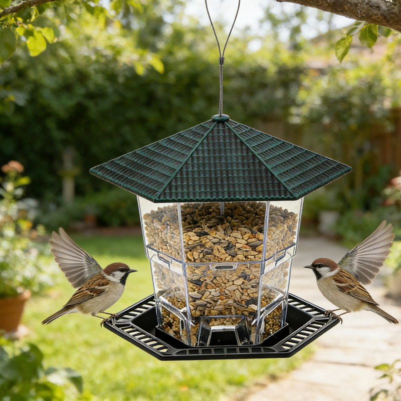 Mangeoire d'extérieur suspendue, 8,66 x 7,87 x 7,87 po, vert armée, Vert d’armée