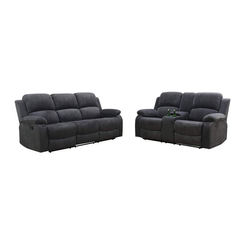 Ensemble de canapé de salon inclinable manuel en tissu de qualité supérieure Sarvar, Tissu gris / noir