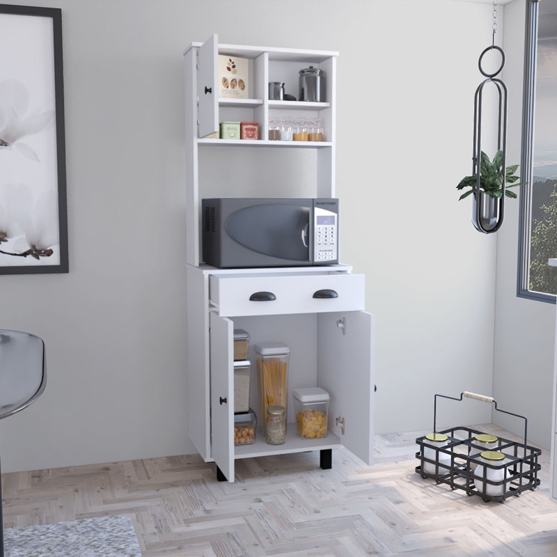Garde-manger avec 2 armoires, 2 tablettes ouvertes et tiroir Salem, White