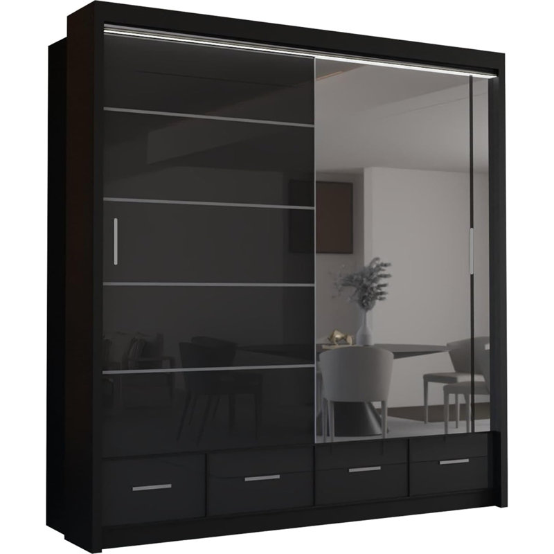 Bahos 3 Door Wardrobe, 220cm H x 208cm x W 66cm D, Black