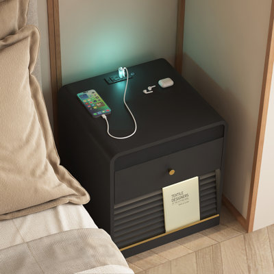 Table de chevet avec station de charge, table de chevet intelligente avec veilleuse, avec lumières DEL, tables de chevet avec armoire de rangement pour la chambre à coucher