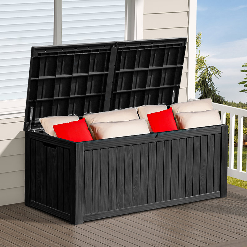 YITA 150 Gallon Large Outdoor Storage Deck Box with Built-in Divider, Black