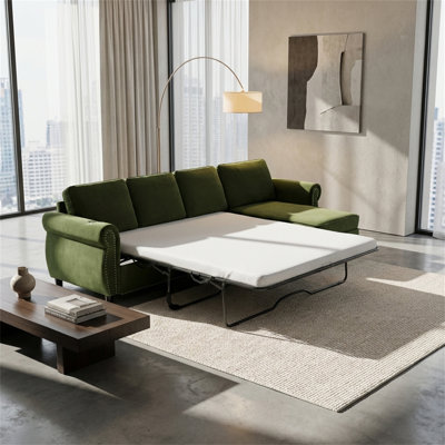 Canapé modulaire en forme de L de 106,5 po, canapé-lit escamotable 2 en 1, canapé en flanelle à 4 places en tissu, avec ports de chargement USB et espace de rangement