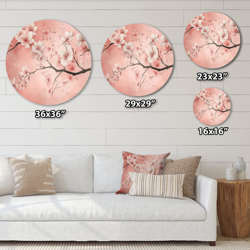 Fleur de cerisier doux en fleurs I - art floral rose, H 23 po x l 23 po