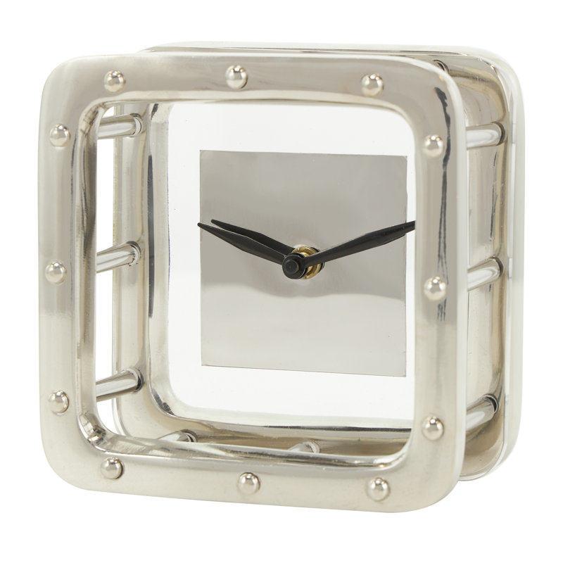 Aluminum Metal Floating Geometric Decorative Clock, Silver