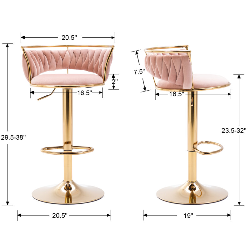 Cvetil Swivel Upholstered Adjustable Height Counter Stool with Metal Frame, 2, Pink