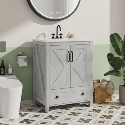 Armoire de salle de bain moderne autoportante 24 po avec lavabo en céramique 24 po