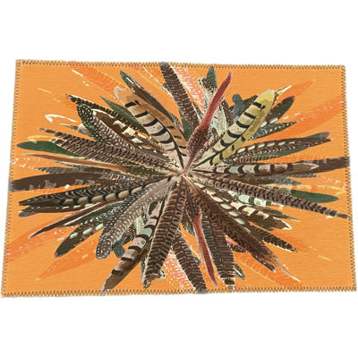 Pheasant Feathers Butternut Microfiber Rectangle Washable Rug