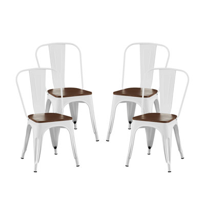 De 4 chaises de salle à manger industrielles en métal et en noyer blanc ultrabrillant de 18 pouces de hauteur pour économiser de l'espace intérieur et extérieur de 4 po et 18 po