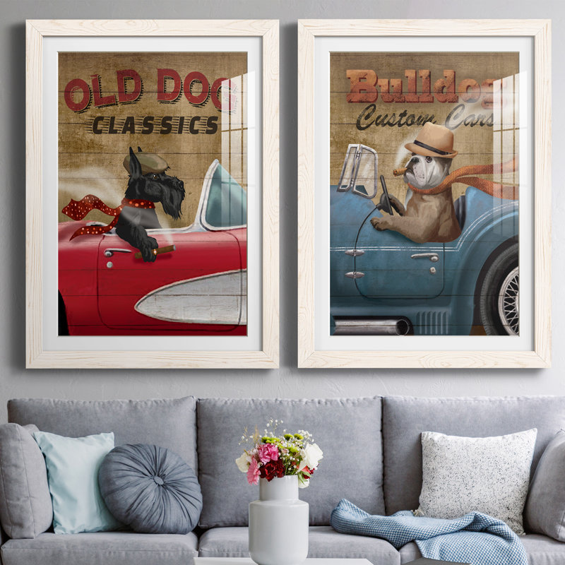 Old Dog Classics - ensemble de 2 peintures, H 44 po x l 31 po x P 1 po, Papier encadré blanc