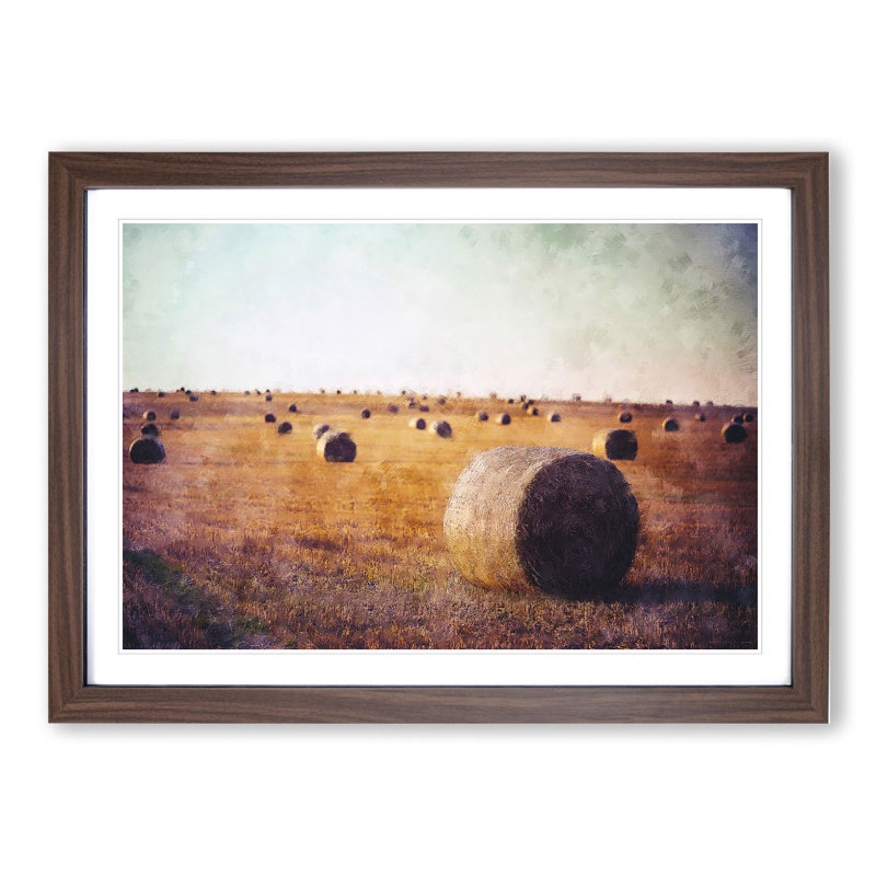 Hay Bales - Picture Frame Graphic Art, 36cm H x 48cm W x 2cm D, Walnut Framed