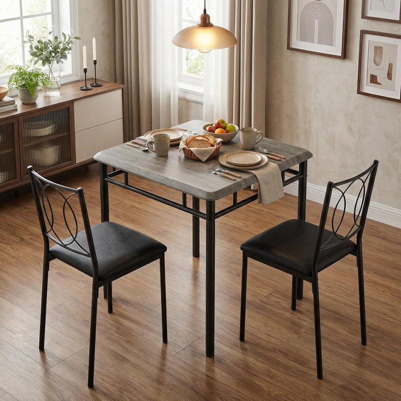 Table de salle à manger Farmhouse pour 2 personnes, table en bois avec chaises rembourrées, peu encombrante, gris, Gris
