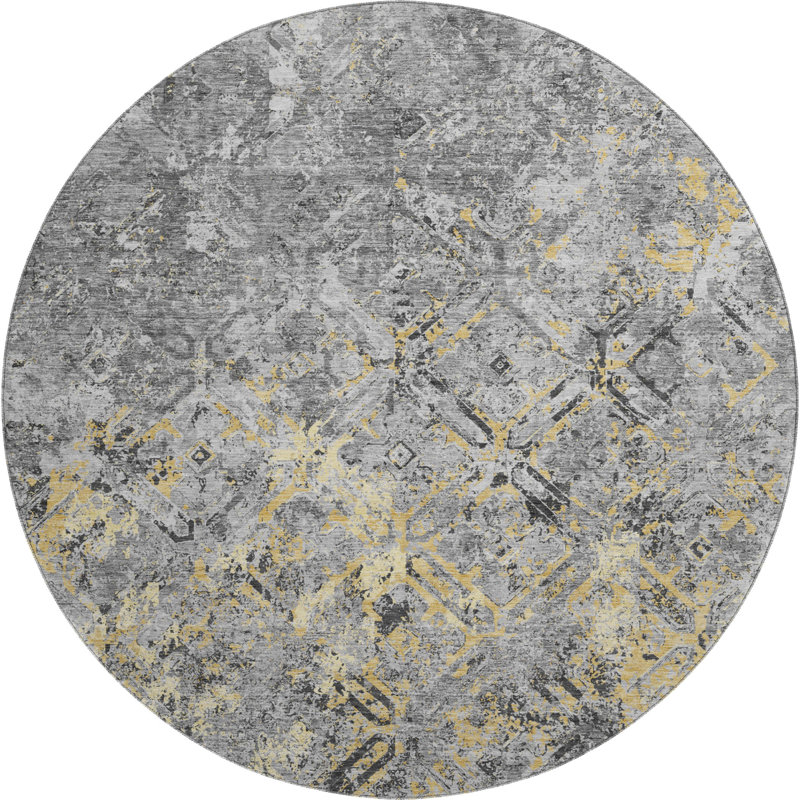 Premium Machine Washable Prisco Gray Rug, Round 8'