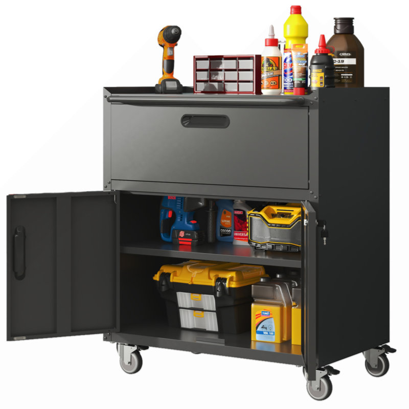 Armoire à outils en métal robuste et durable pour le garage avec roues - Armoire de rangement mobile robuste