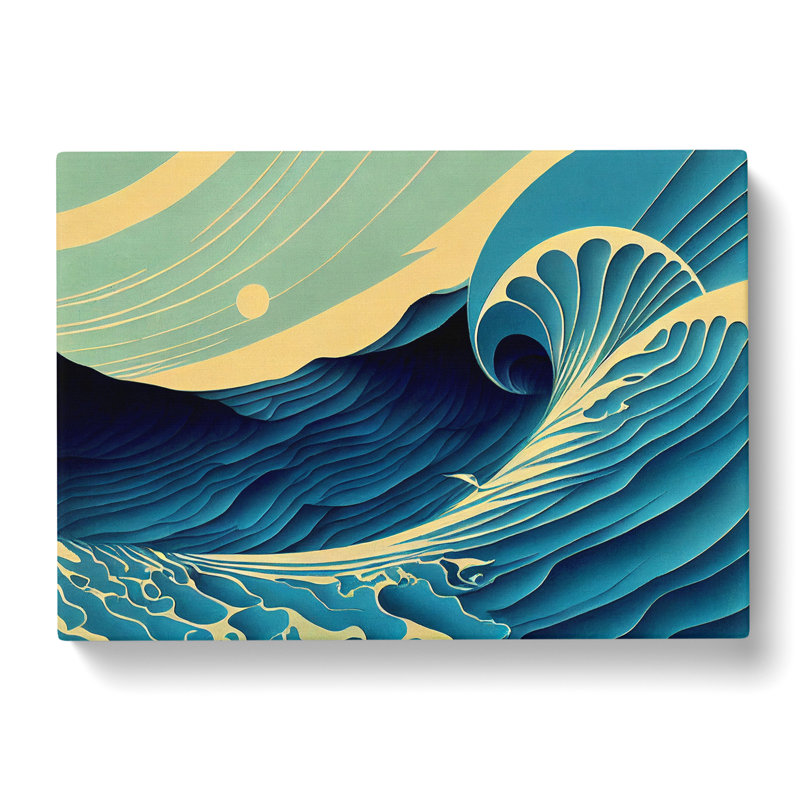 XXX-H1022-WF-786X Art Deco Ocean Wave - Wrapped Canvas Print, 35cm H x 50cm W x 3cm D