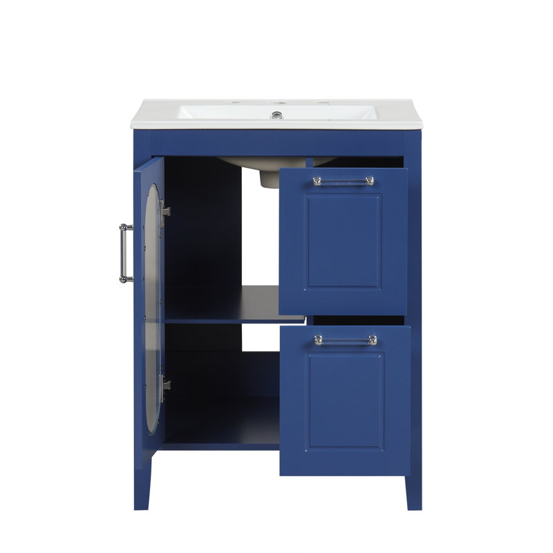 Meuble-lavabo 24 po avec lavabo en céramique, Bleu