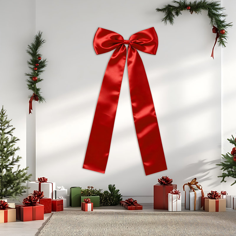 Décoration d'arbre de Noël en satin avec nœud de Noël, décoration d'arbre de Noël, Rouge