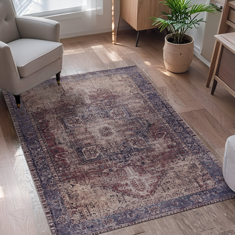 5'X8' Burgundy Washable Area Rug​, Rectangle 5' x 8'