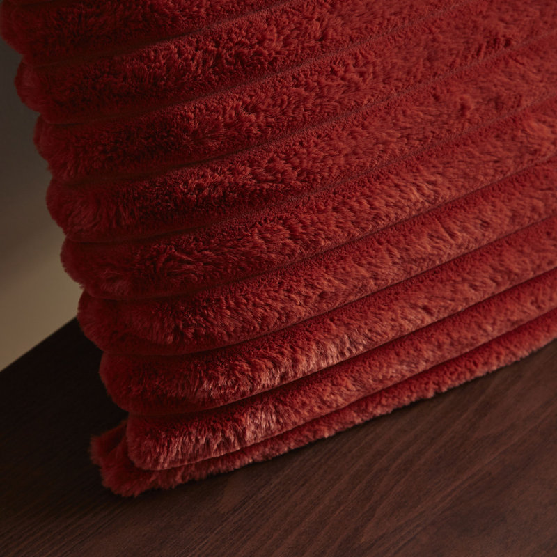 Cosy Ribbed Faux Fur Cushion, Burnt Orange, Polyester