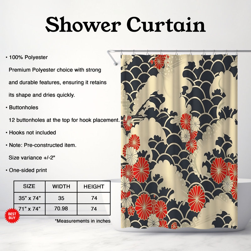 Iconic Japanese Art - rideau de douche standard 1 pièce, H 74 po x l 71 po