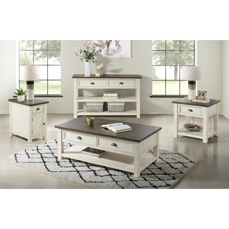 Holliman Solid Wood Single Coffee Table, Cream White/Brown