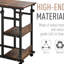 Table d'appoint à roulettes avec 3 compartiments de rangement et hauteur réglable, style industriel brun, sur roulettes.