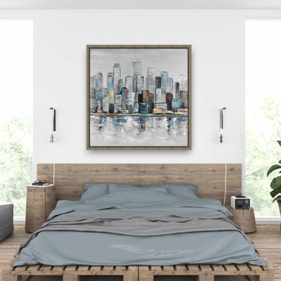 Abstract Urban Skyline - Building Blue Framed Canvas Art
