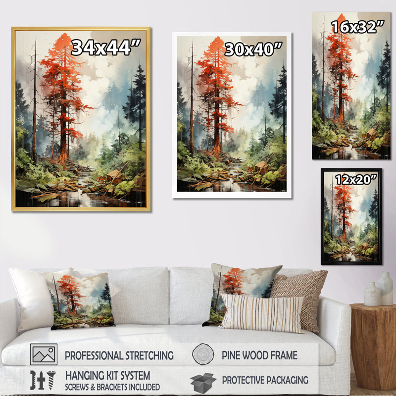 «Forest Redwood Tree Charm I», reproduction d'art sur toile, H 40 po x l 30 po x P 1,5 po, Cadre doré simple
