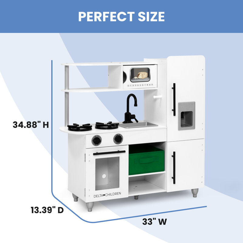 White Wooden Modern Toy Kitchen Playset with Realistic Knobs