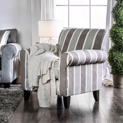 Transitional Style High Back Stripe Chair 1Pc Rolled Flared Arms Blue Gray Finish Primary Living Room