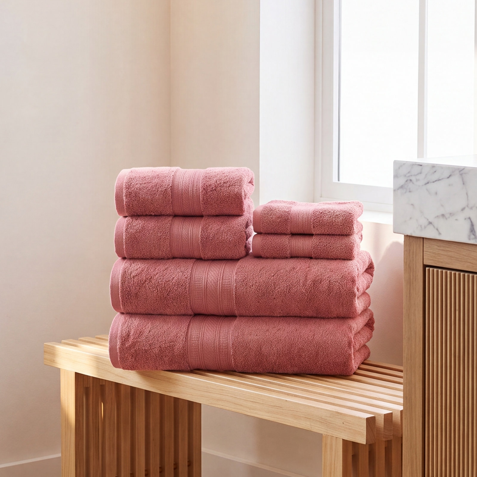 Glenlee 700GSM Long Staple Combed Cotton 6-Piece Towel Set, Blush