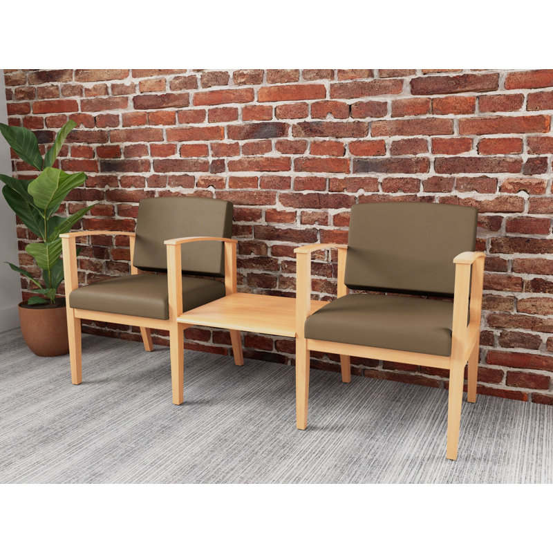 Structure en bois tandem 2 places avec table centrale Amherst, Naturel, Patriot Plus taupe
