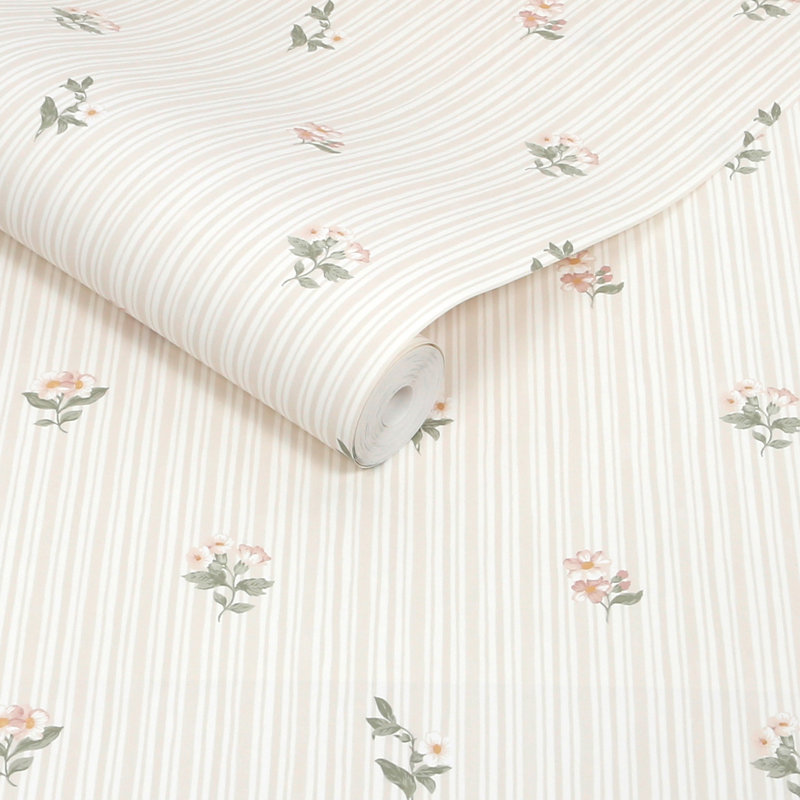 Martha Stewart Garden Stripe Linen Wallpaper, Cream