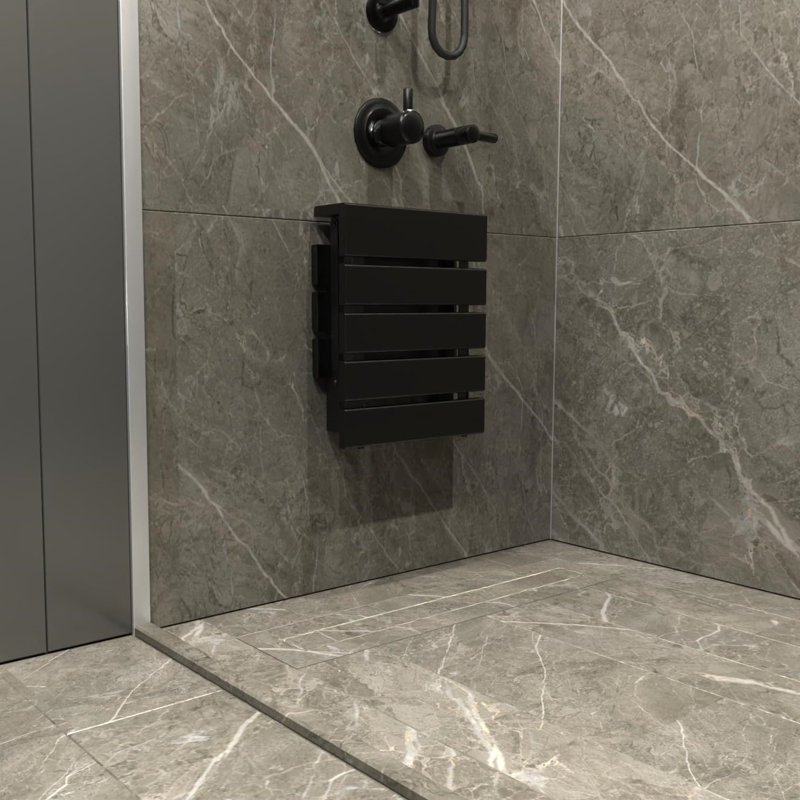 Folding Wall Mounted Teak Wood Handmade Shower Seat, Black