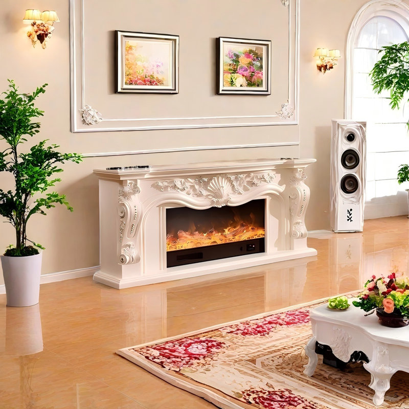 Foyer électrique paysager 62,75 po x 27,56 po, H 27,56 po x l 62,99 po x P 12,99 po, Ivoire ivoire