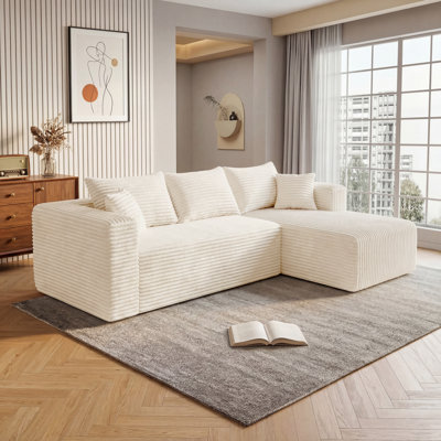 Modular Chaise Lounge Chair, Compression Roll-Pack, No Assembly Required, Flannel Upholstered with Pocket Springs for Living Room, Beige