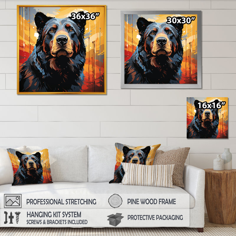 Illustration abstraite d'ours coloré II - ours 2, art mural, Cadre flottant brun, H 36 po x l 36 po