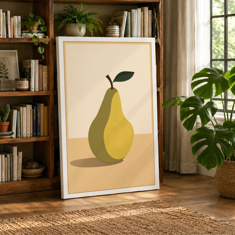 Geometric Pear Mid-Century - Wrapped Canvas, 36x24 - 91.4 x 61.0 cm, Black Border