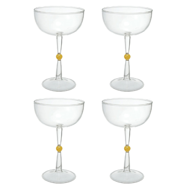 Clear Coupe Glasses With Amber Accent Stem