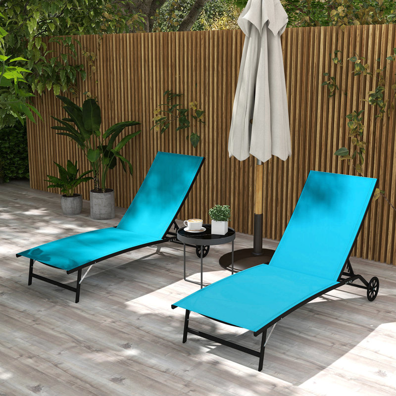 Outsunny Outdoor Chaise Lounge, 2 Piece Lounge Chair With Wheels, Tanning Chair With 5 Adjustable Positions For Patio, Beach, Yard, Pool